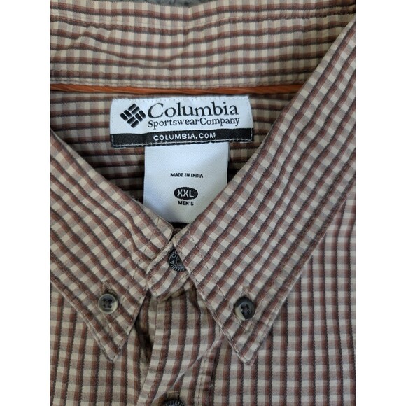 Columbia Button-Up Shirt Mens XXL Brown Plaid Long Sleeve Outdoor Cotton Stretch - Picture 4 of 10